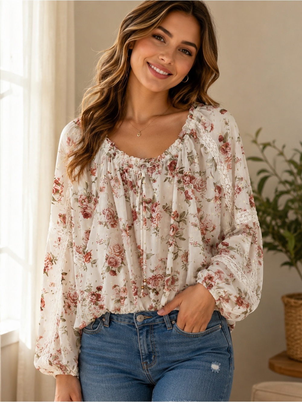 🩷. 2002. 🟰. Floral Cream Blouse